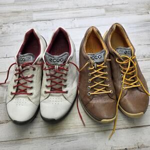 Lot of 2 Pair ECCO Mens 9.5 43 Yak Leather Comfort Sneaker Golf Shoes Softspikes